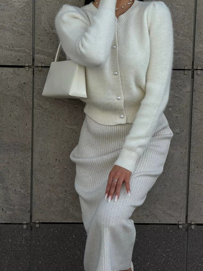 Cardigan Women - Button Front Knit Cardigan with Crew Neck and Ribbed Trim