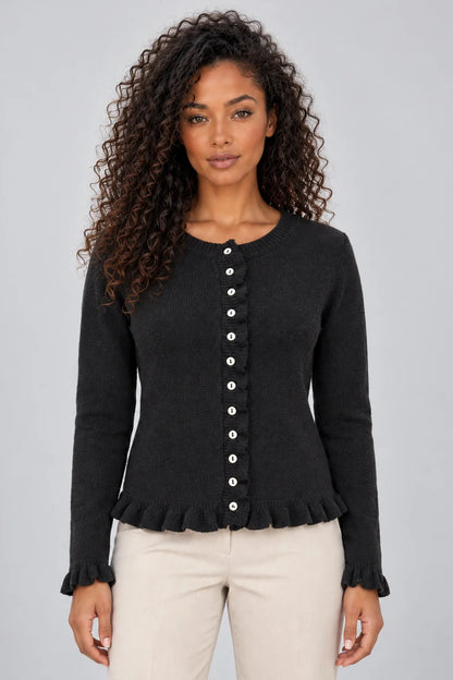 Cardigan Women - Button Front Ruffle Hem Knitted