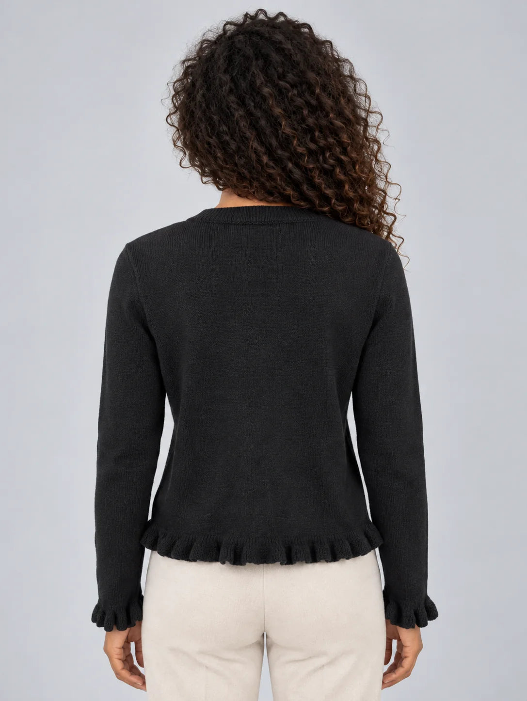 Cardigan Women - Button Front Ruffle Hem Knitted