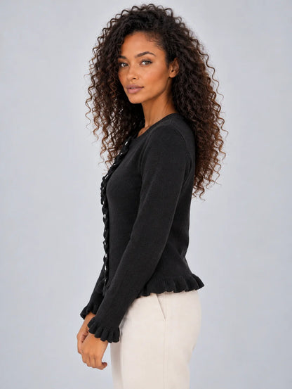 Cardigan Women - Button Front Ruffle Hem Knitted