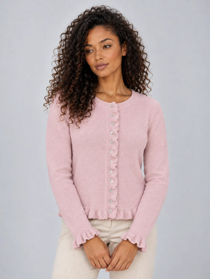 Cardigan Women - Button Front Ruffle Hem Knitted