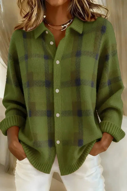 Cardigan Women - Checked Knit with Button Front