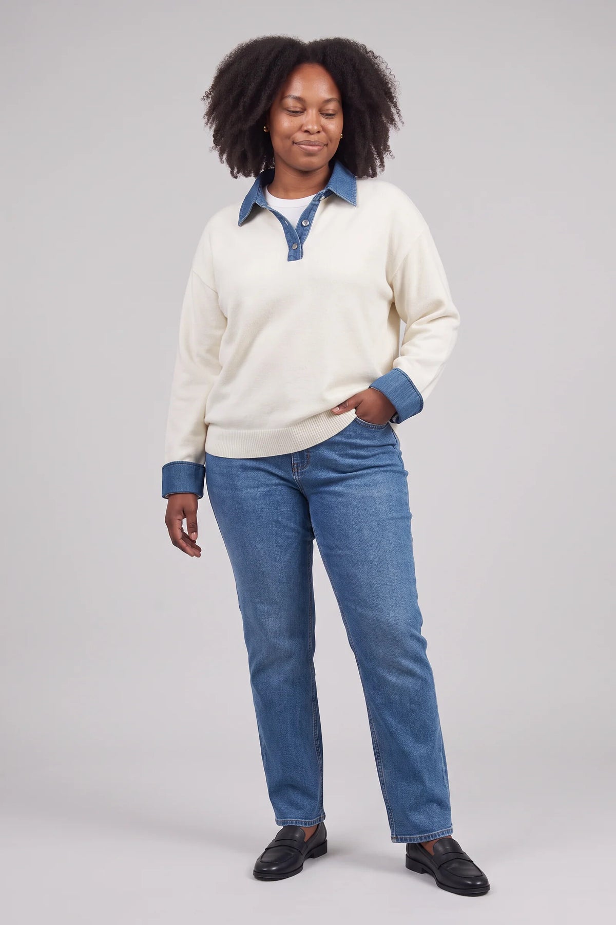 Cardigan Women - Denim Collar with Gold Buttons