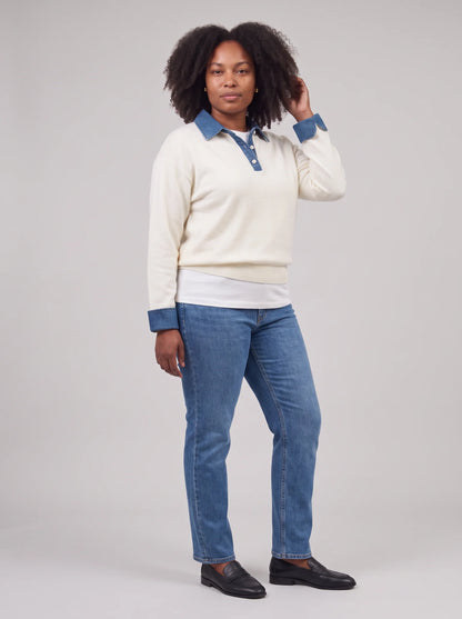 Cardigan Women - Denim Collar with Gold Buttons