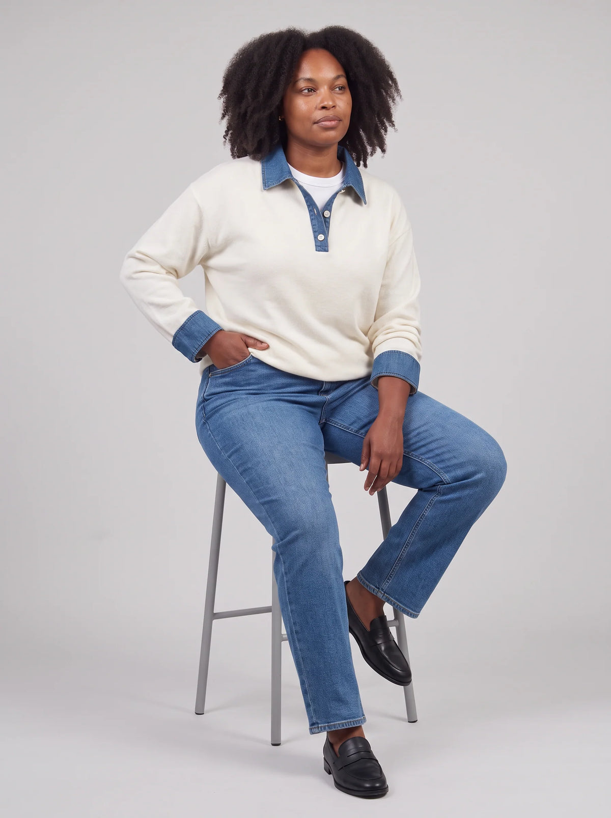 Cardigan Women - Denim Collar with Gold Buttons