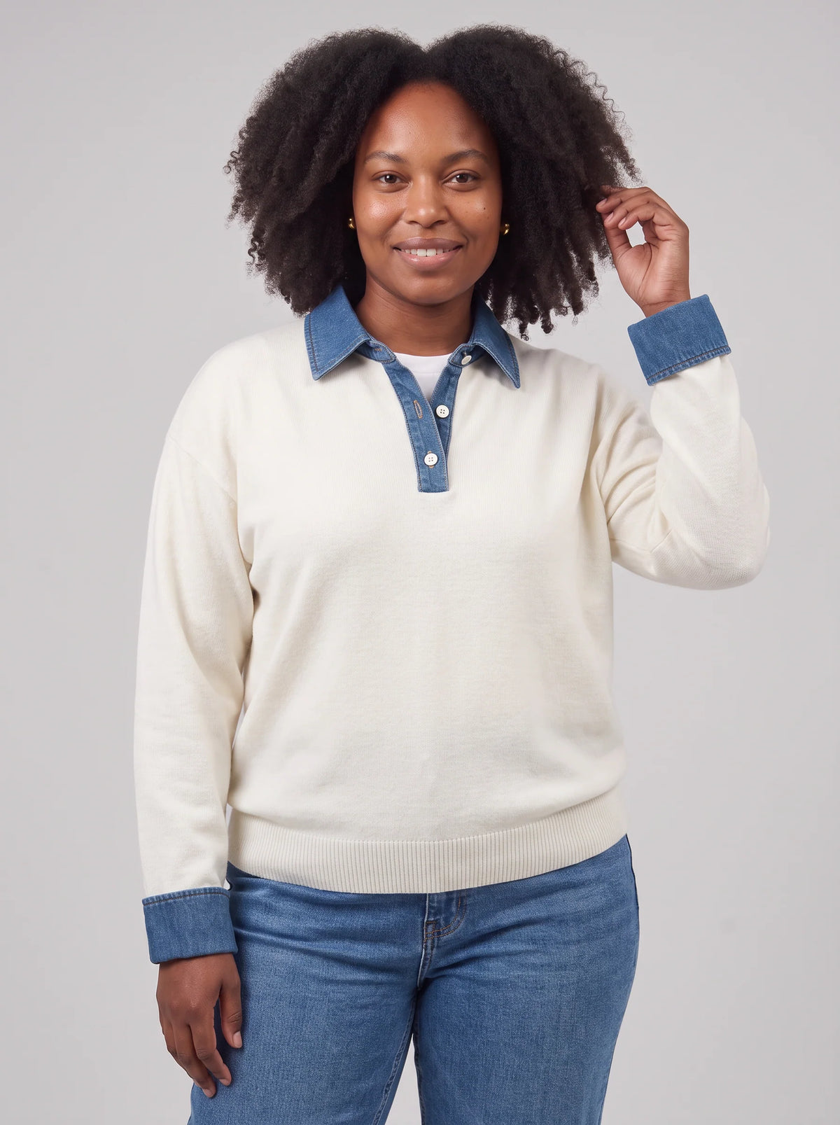 Cardigan Women - Denim Collar with Gold Buttons