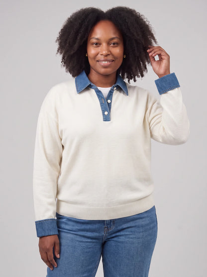Cardigan Women - Denim Collar with Gold Buttons