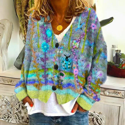 Cardigan Women - Floral Knit with Button Front