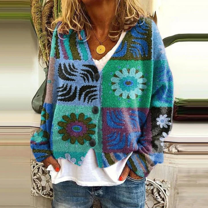 Cardigan Women - Floral Knit with Button Front