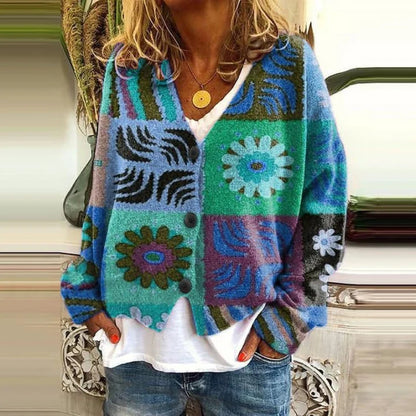 Cardigan Women - Floral Knit with Button Front