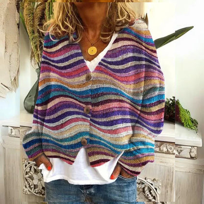 Cardigan Women - Floral Knit with Button Front