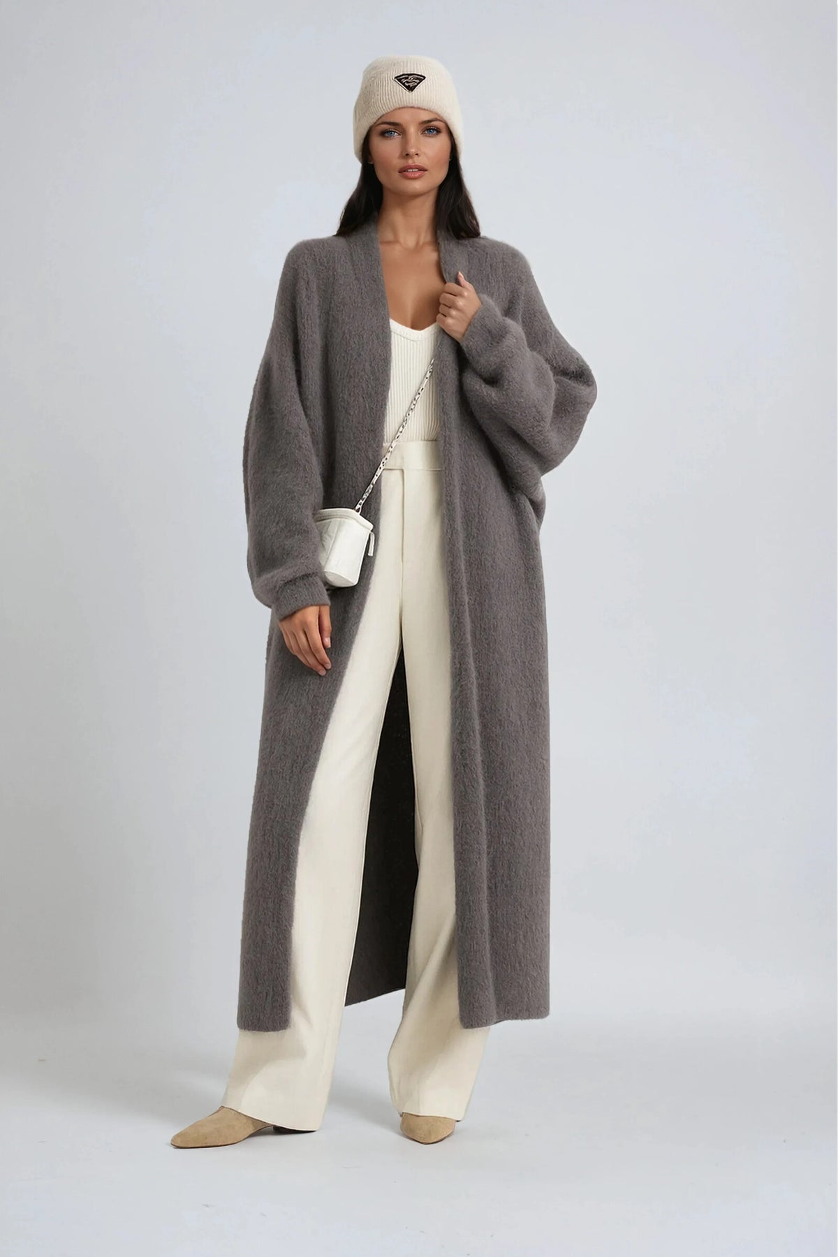 Cardigan Women - Longline Wool Cardigan with Pockets