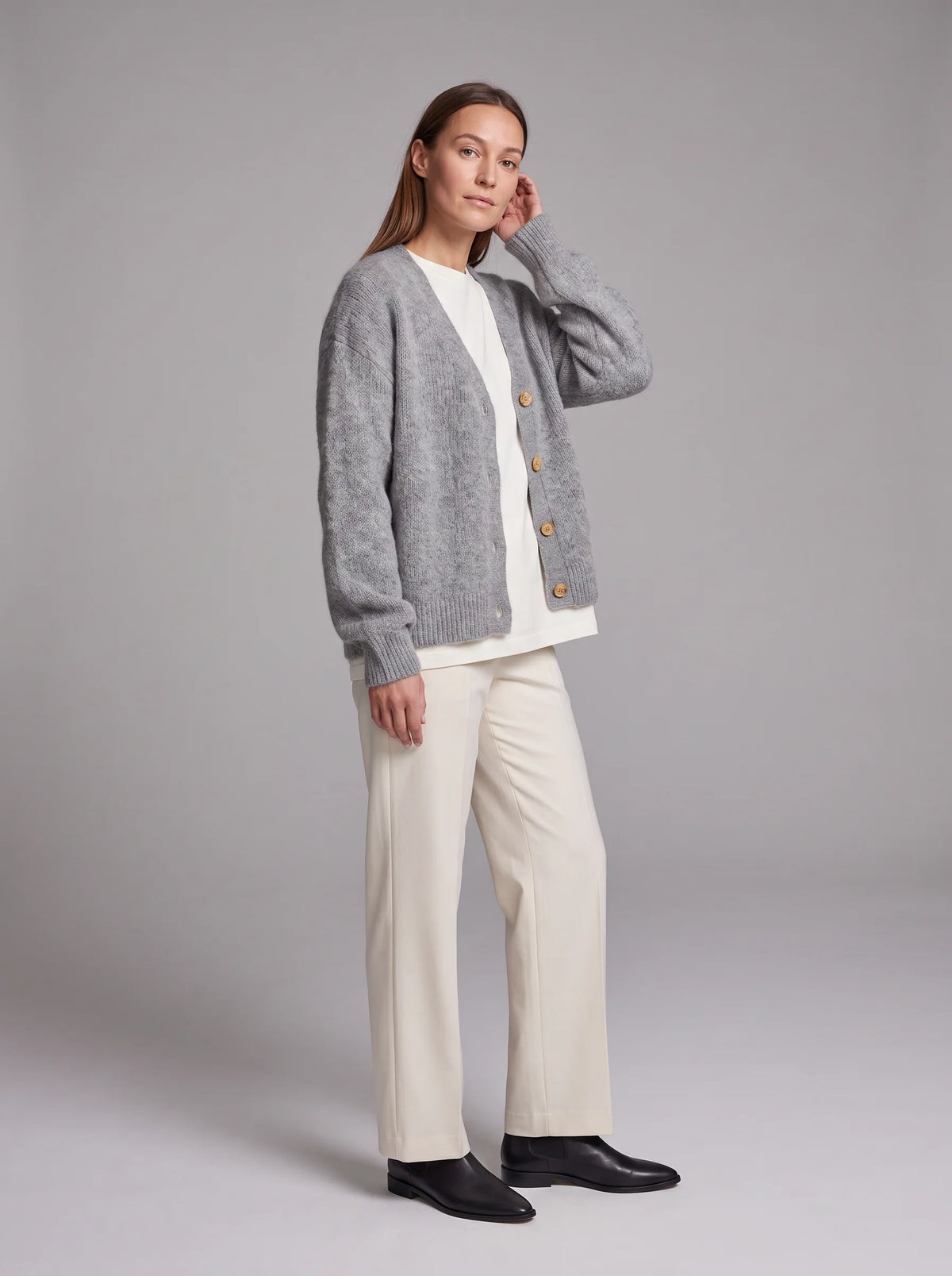 Cardigan Women - Oversized V Neck with Textured Knit