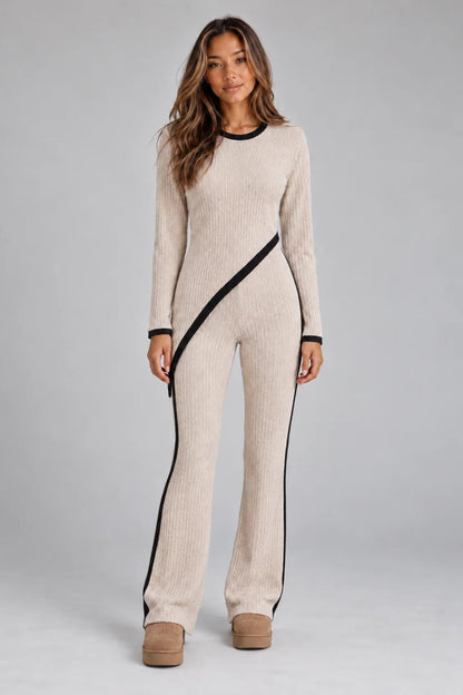 Co-Ord Set Women - Asymmetric Ribbed Knit Wide Leg