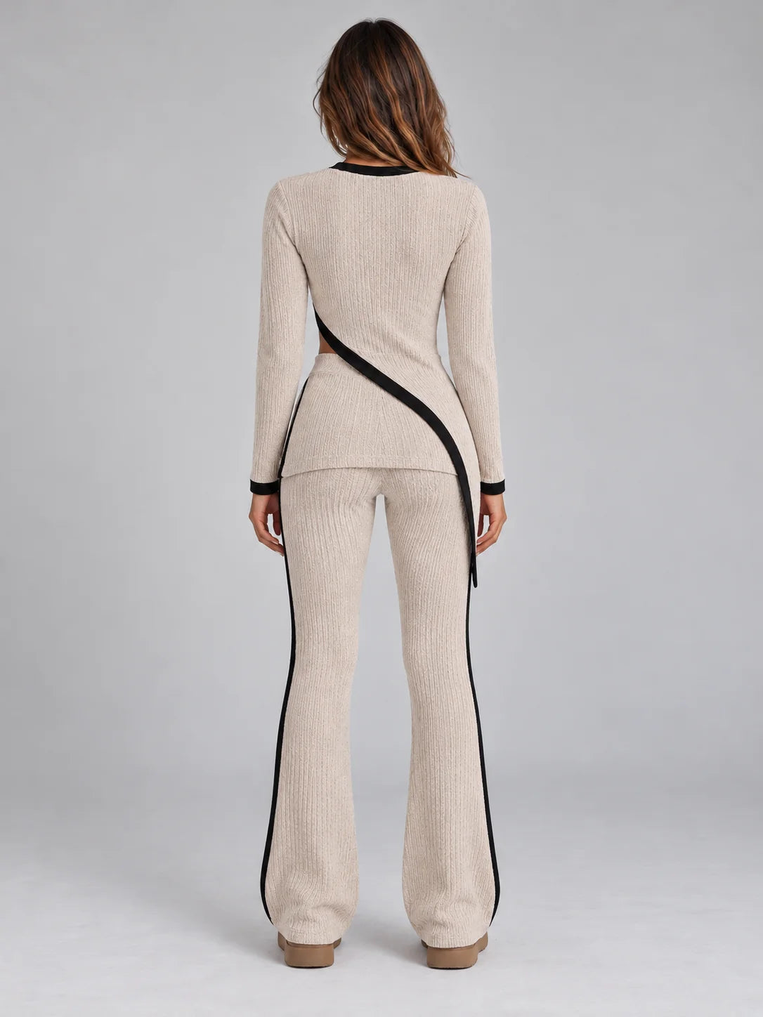 Co-Ord Set Women - Asymmetric Ribbed Knit Wide Leg