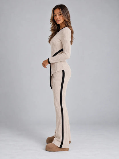Co-Ord Set Women - Asymmetric Ribbed Knit Wide Leg