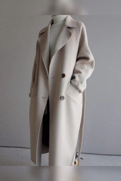 Coat Women - Double-Breasted Longline with Wide Lapels