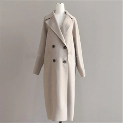 Coat Women - Double-Breasted Longline with Wide Lapels