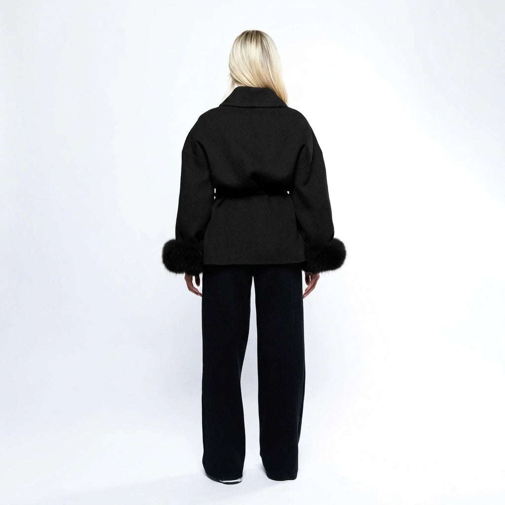 Coat Women - Faux Fur Trimmed Belted Wardrobe