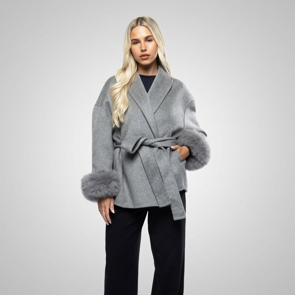 Coat Women - Faux Fur Trimmed Belted Wardrobe