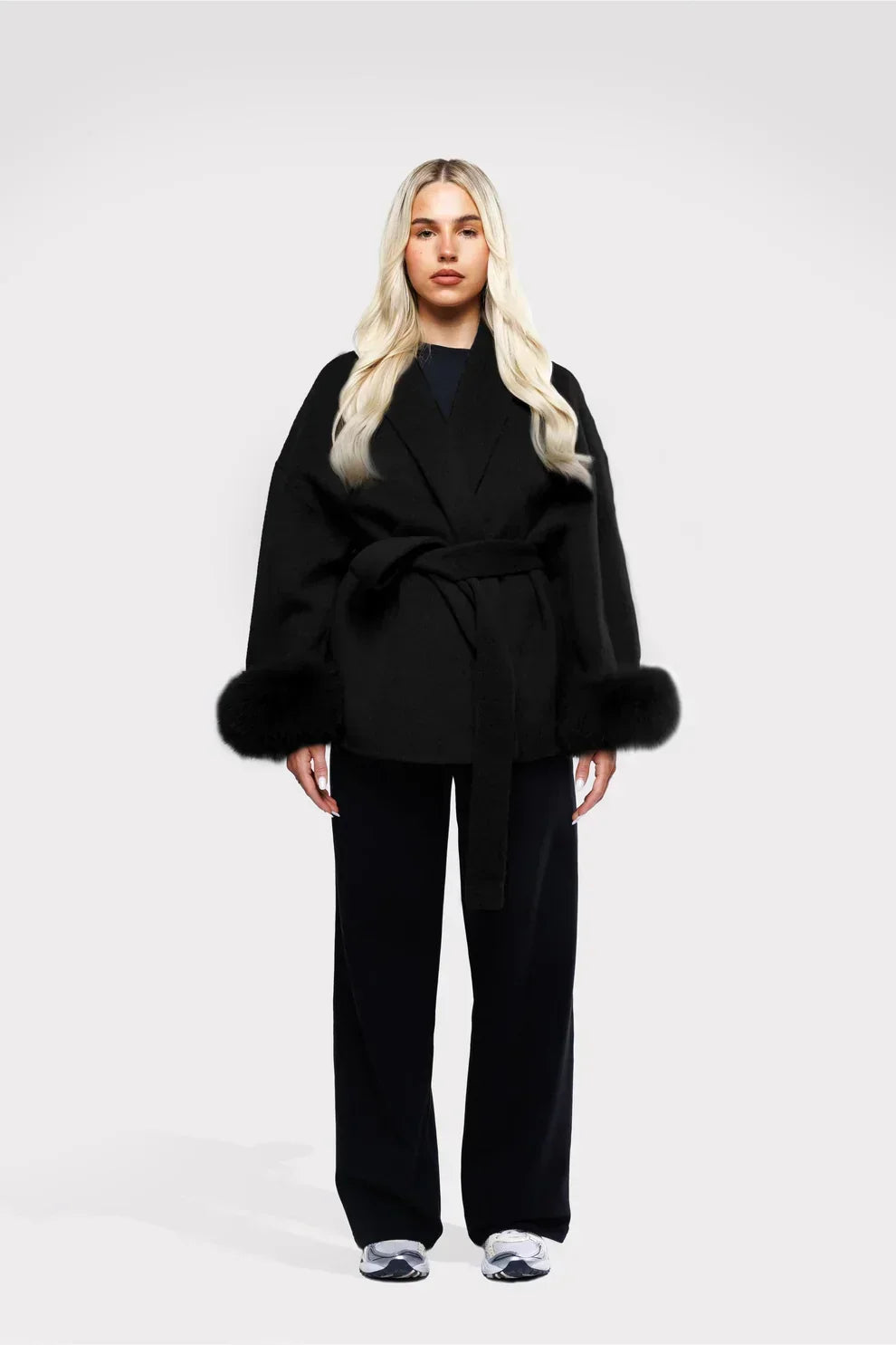 Coat Women - Faux Fur Trimmed Belted Wardrobe
