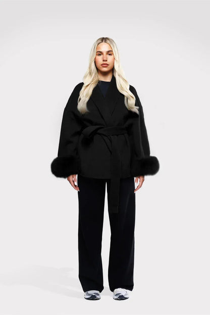 Coat Women - Faux Fur Trimmed Belted Wardrobe