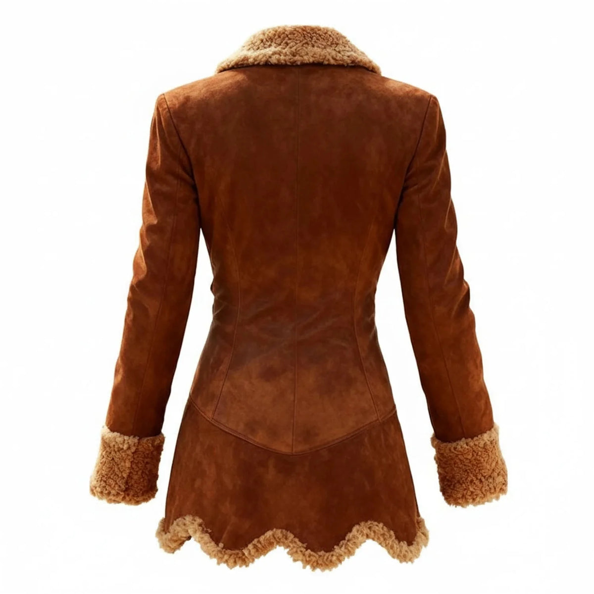Coat Women - Fitted Faux Suede with Shearling Trim