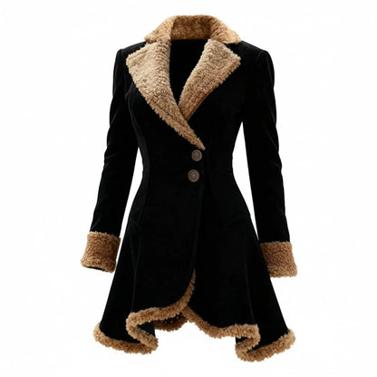 Coat Women - Fitted Faux Suede with Shearling Trim