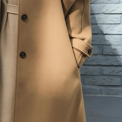 Coat Women - Fitted Long Coat with Button Front