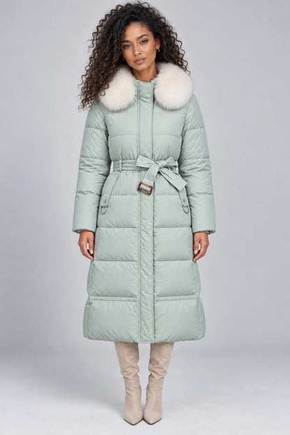 Coat Women - Hooded Puffer Coat with Faux Fur Collar