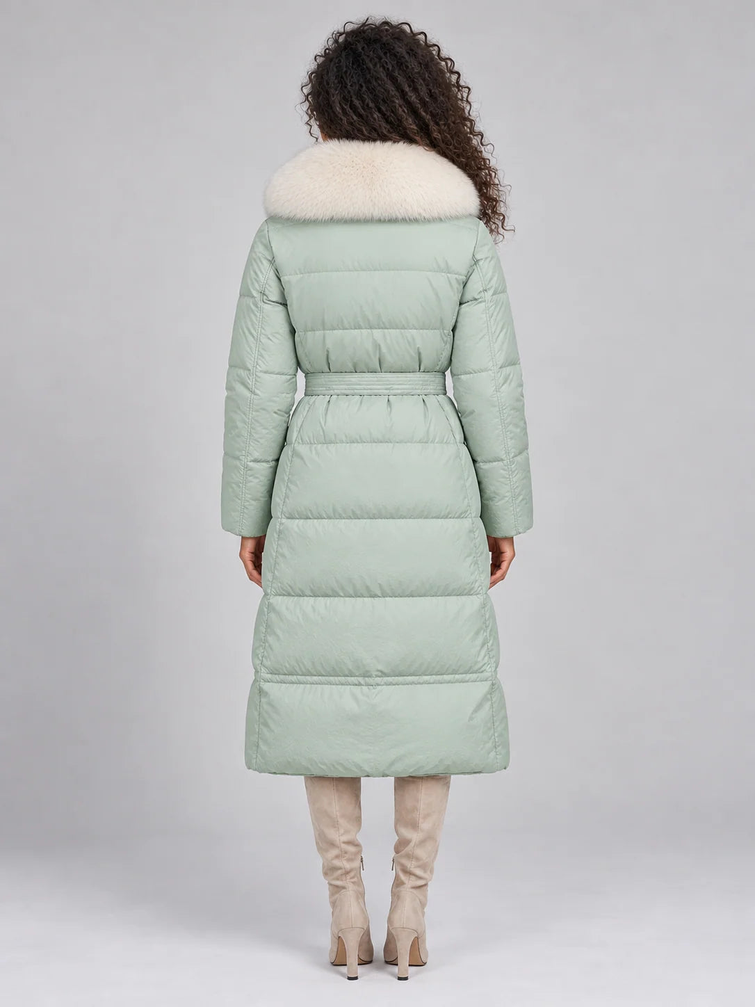 Coat Women - Hooded Puffer Coat with Faux Fur Collar