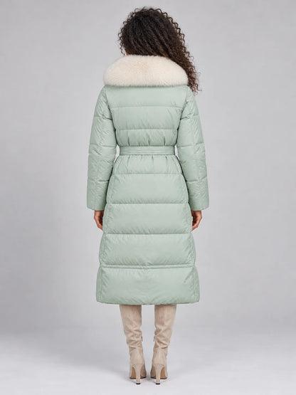 Coat Women - Hooded Puffer Coat with Faux Fur Collar