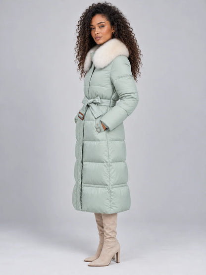 Coat Women - Hooded Puffer Coat with Faux Fur Collar