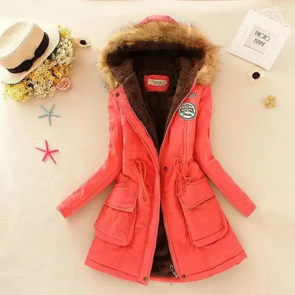 Coat Women - Hooded with Fleece Lining and Faux Fur Trim