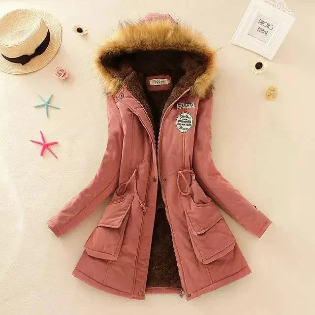 Coat Women - Hooded with Fleece Lining and Faux Fur Trim