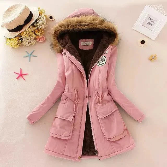 Coat Women - Hooded with Fleece Lining and Faux Fur Trim