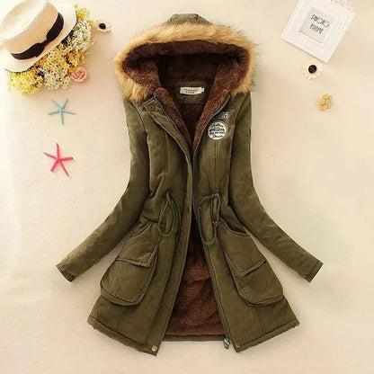 Coat Women - Hooded with Fleece Lining and Faux Fur Trim
