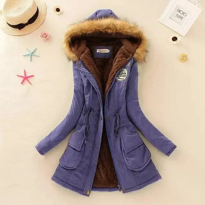 Coat Women - Hooded with Fleece Lining and Faux Fur Trim