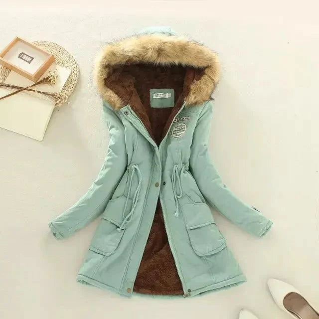 Coat Women - Hooded with Fleece Lining and Faux Fur Trim
