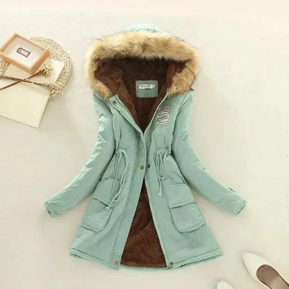 Coat Women - Hooded with Fleece Lining and Faux Fur Trim