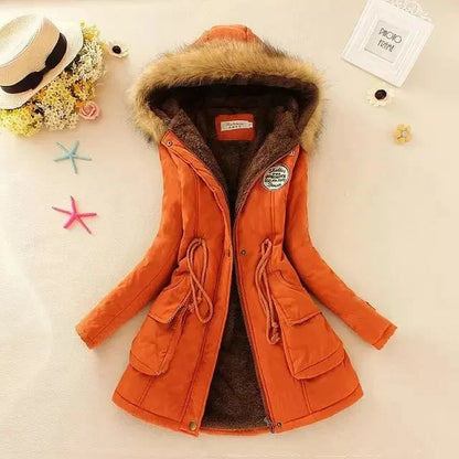 Coat Women - Hooded with Fleece Lining and Faux Fur Trim