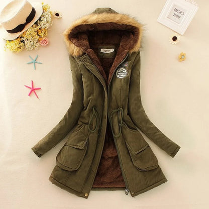 Coat Women - Hooded with Fleece Lining and Faux Fur Trim
