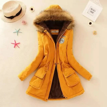 Coat Women - Hooded with Fleece Lining and Faux Fur Trim