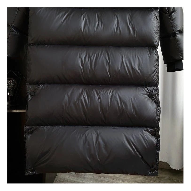 Coat Women - Long Black Puffer with Quilted Hood