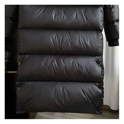 Coat Women - Long Black Puffer with Quilted Hood