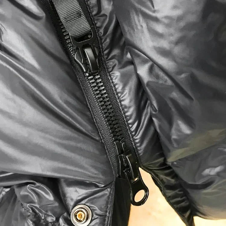 Coat Women - Long Black Puffer with Quilted Hood