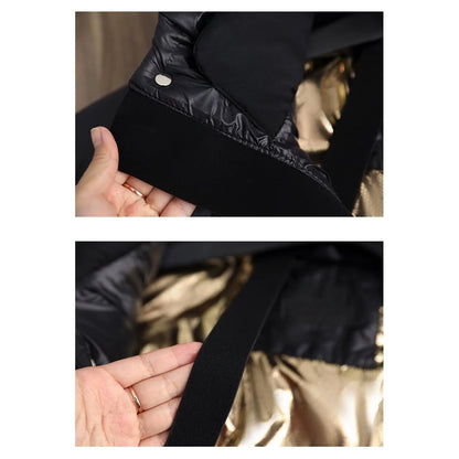 Coat Women - Long Black Puffer with Quilted Hood