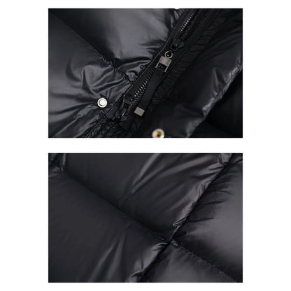 Coat Women - Long Black Puffer with Quilted Hood