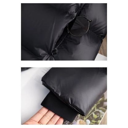 Coat Women - Long Black Puffer with Quilted Hood