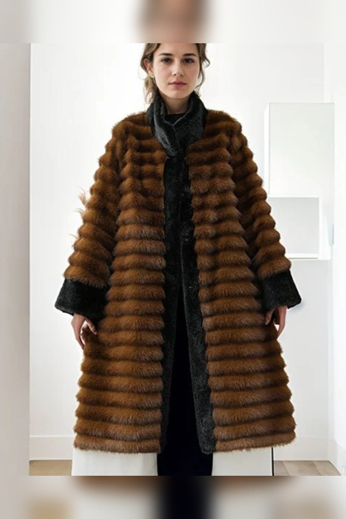 Coat Women - Long Faux Fur with Crystal-Stud Closure